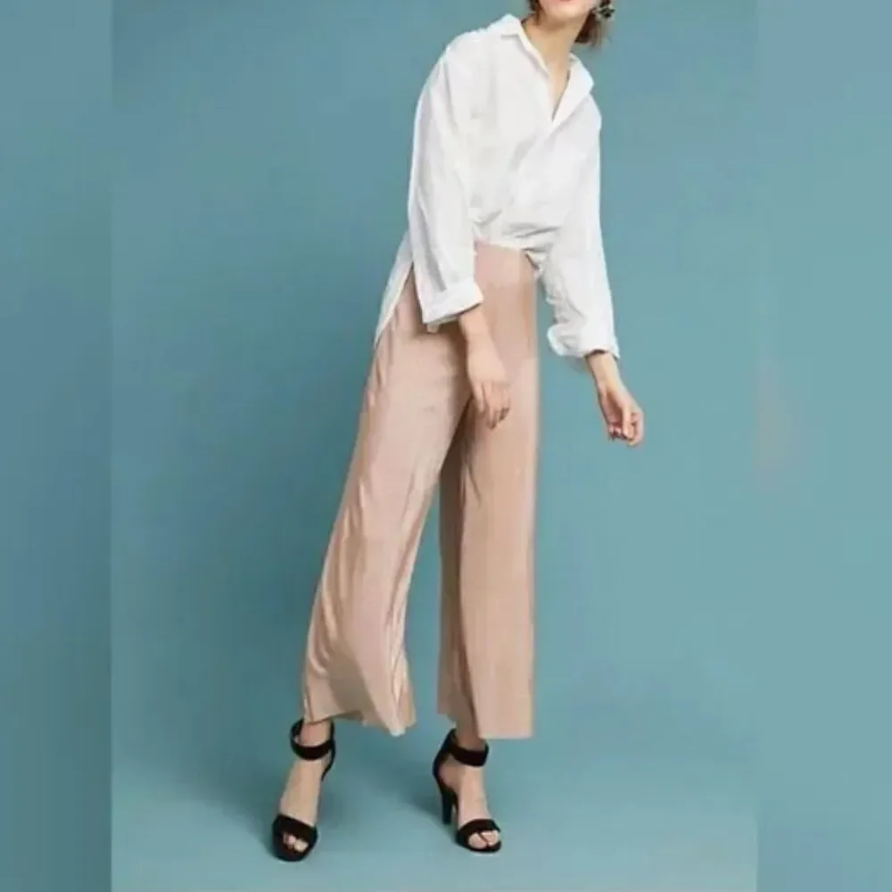Anthropologie Postmark Ocala Ribbed Metallic Blush Pink Crop Pants Size Small